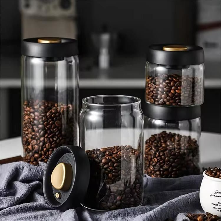 Garrafa de café de vidro de borosilicato de 500 ml para grãos de café e armazenamento na cozinha