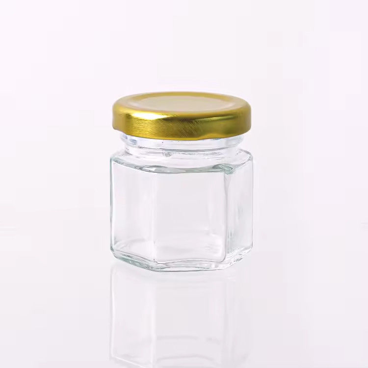 Rótulo personalizado Hexagon Shape 100ml 180ml 380ml Jar de vidro de mel para geleia de frutas de azeitona
