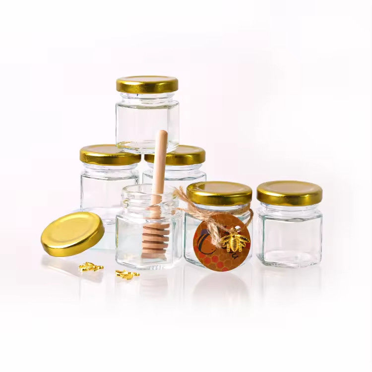Rótulo personalizado Hexagon Shape 100ml 180ml 380ml Jar de vidro de mel para geleia de frutas de azeitona