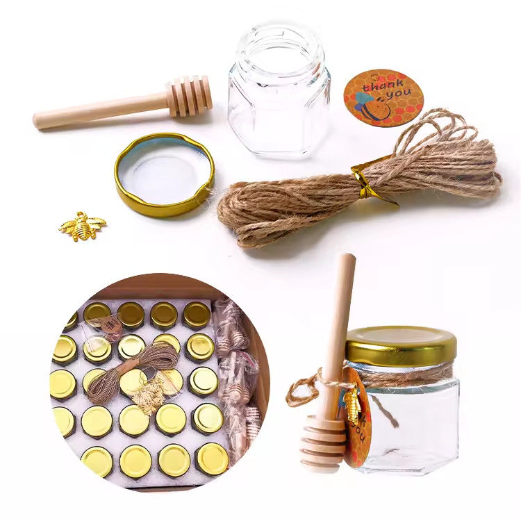 Rótulo personalizado Hexagon Shape 100ml 180ml 380ml Jar de vidro de mel para geleia de frutas de azeitona