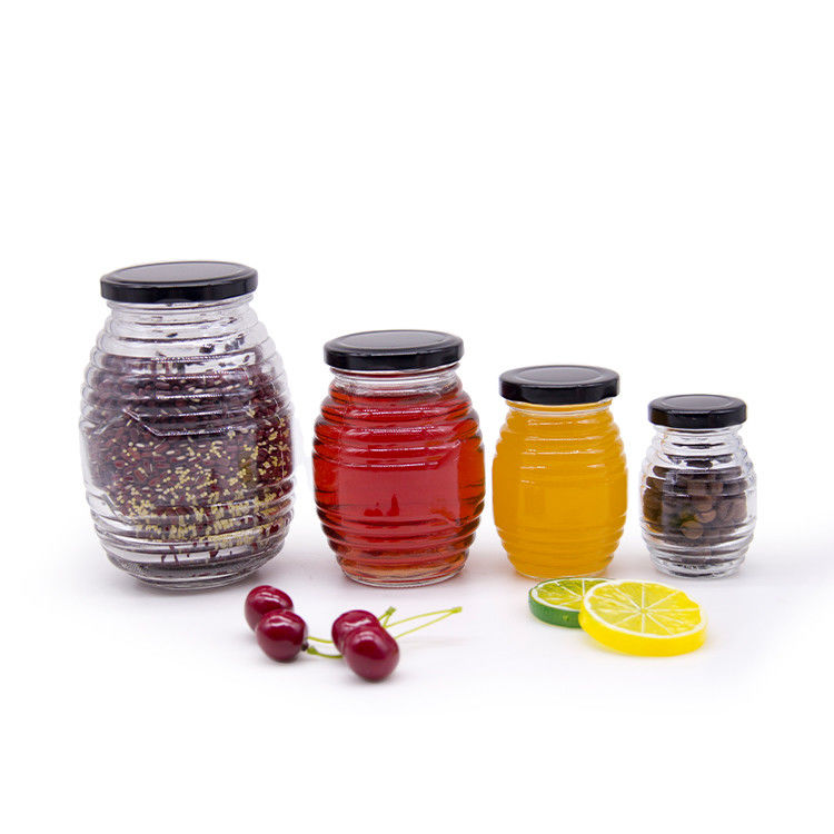 Rótulo personalizado Forma hexagonal 100ml 180ml 380ml frasco de vidro de geleia de mel Para mel Oliveira