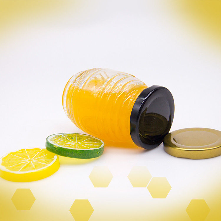 Rótulo personalizado Forma hexagonal 100ml 180ml 380ml frasco de vidro de geleia de mel Para mel Oliveira