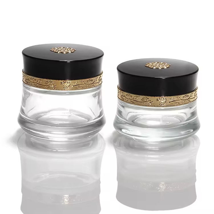 Cosméticos Creme Facial frasco de vidro 50ml e embalagem de vidro frasco de vidro redondo congelado qualidade personalizada 5g 10g 15g