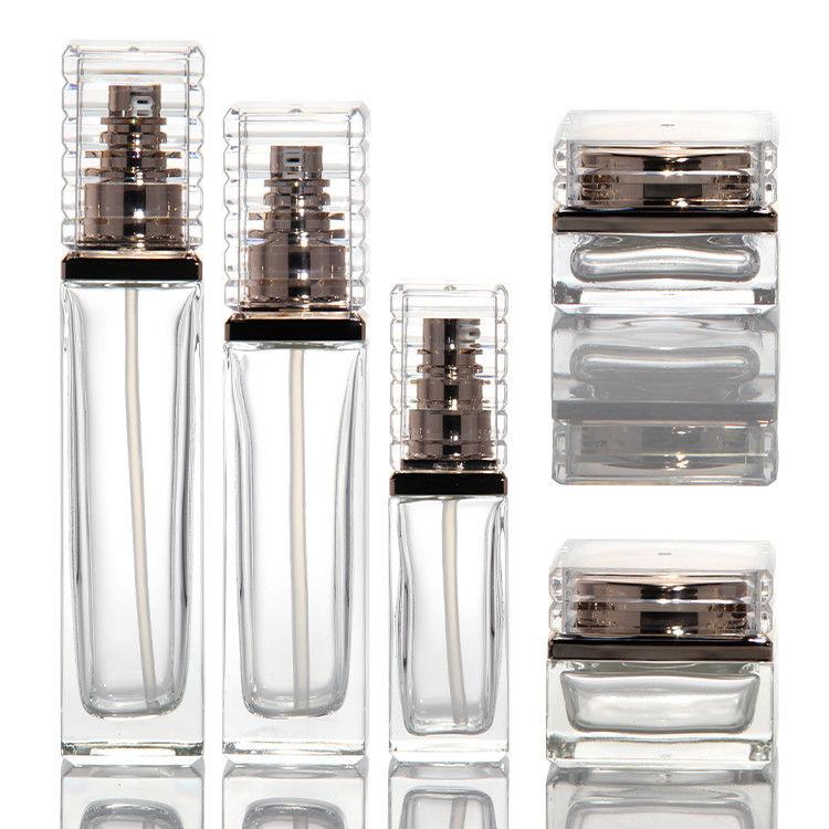 30 ml 50 ml 80 ml 100 ml garrafa de vidro transparente de bomba para soro óleo essencial loção de perfume