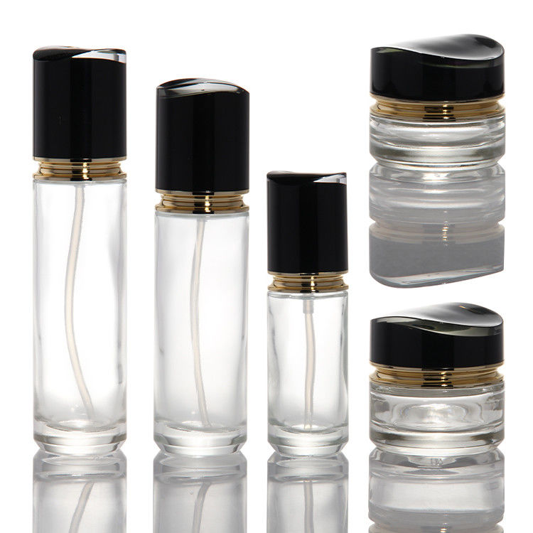 Luxo 100ml 120ml 200ml garrafas de loção de vidro cosméticos perfume óleo creme loção parede espessa transparente