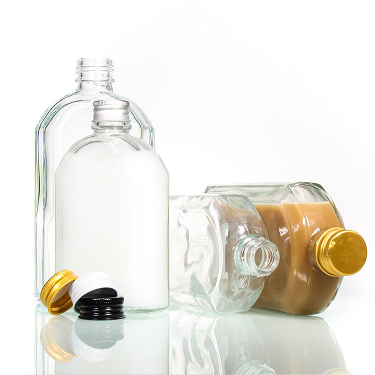 Bottle de vidro de licor transparente com tampa de alumínio