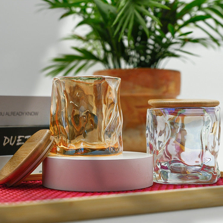 Custom Luxury Design Metal Lace Decal Decoração Candle Holder Rosa Ouro Candela perfumada Jar de vidro