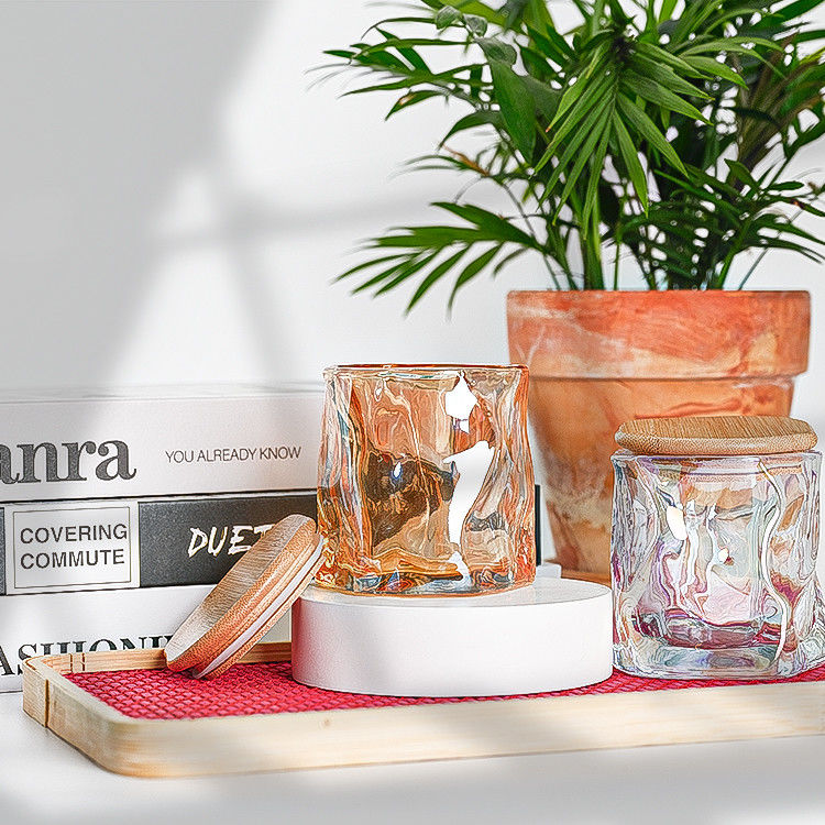 Custom Luxury Design Metal Lace Decal Decoração Candle Holder Rosa Ouro Candela perfumada Jar de vidro