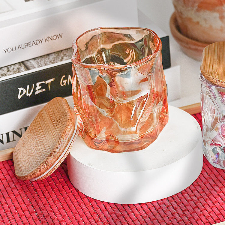 Custom Luxury Design Metal Lace Decal Decoração Candle Holder Rosa Ouro Candela perfumada Jar de vidro