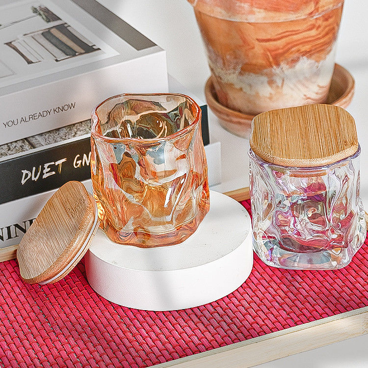 Custom Luxury Design Metal Lace Decal Decoração Candle Holder Rosa Ouro Candela perfumada Jar de vidro