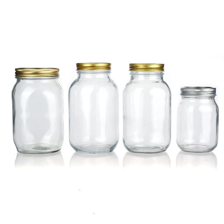 Design personalizado 8 Oz 16 Oz Recipiente de armazenamento de alimentos Jar de vidro Mason com tampas