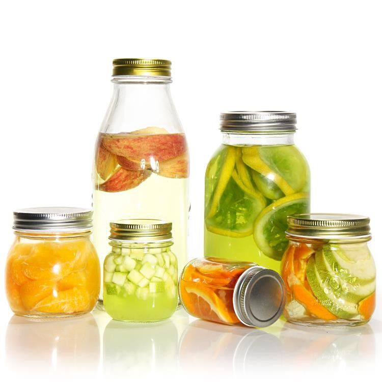Design personalizado 8 Oz 16 Oz Recipiente de armazenamento de alimentos Jar de vidro Mason com tampas