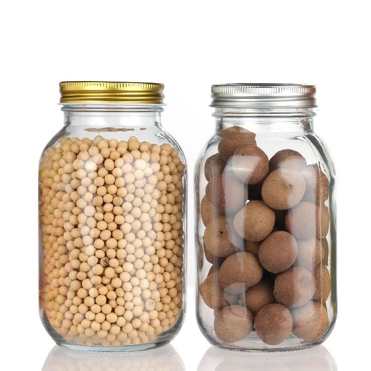 Design personalizado 8 Oz 16 Oz Recipiente de armazenamento de alimentos Jar de vidro Mason com tampas