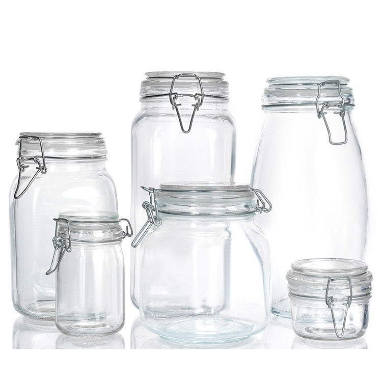Jarro de picles de malta de boca larga personalizado 300ml 500ml 750ml Jarro de vidro hermético de alimentos com tampa flip top