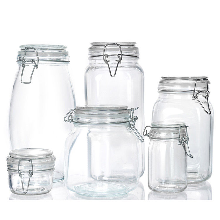 Jarro de picles de malta de boca larga personalizado 300ml 500ml 750ml Jarro de vidro hermético de alimentos com tampa flip top