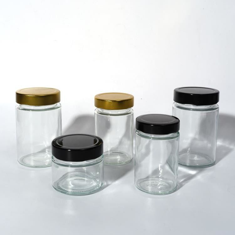 Fabrica de alimentos Utilização 1 oz 4 oz 8 oz Forma redonda recipiente de armazenamento vazio transparente vidro gelatina doce de mel molho Jar