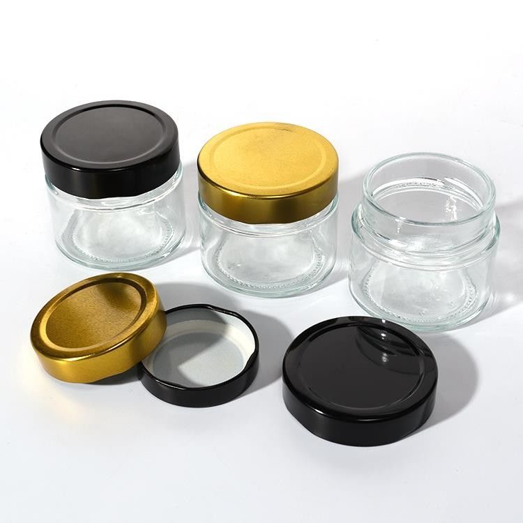 Fabrica de alimentos Utilização 1 oz 4 oz 8 oz Forma redonda recipiente de armazenamento vazio transparente vidro gelatina doce de mel molho Jar