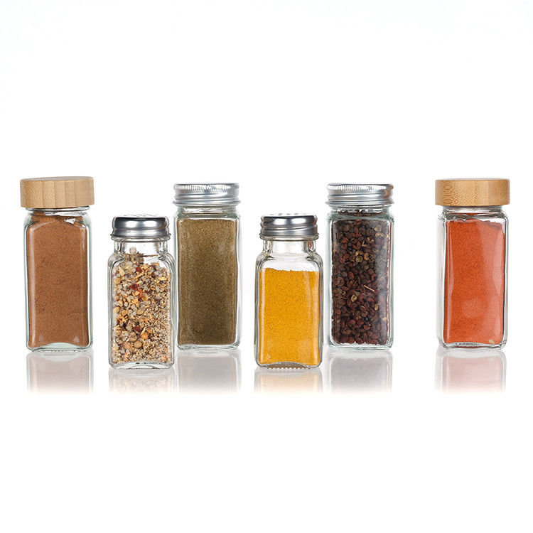 Oem Vazio Claros 120ml Quadrado Pimenta Garrafa de Vidro 4oz Jar de Especiarias Com Shaker Para Cozinha Bbq