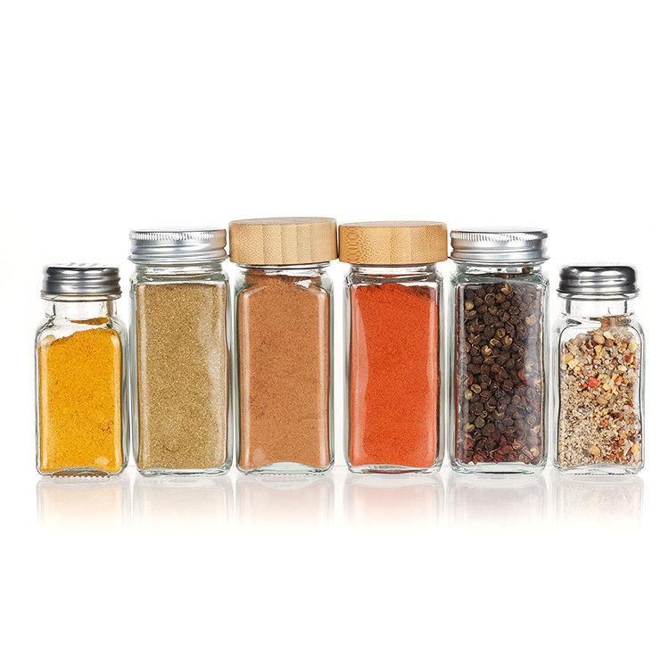 Oem Vazio Claros 120ml Quadrado Pimenta Garrafa de Vidro 4oz Jar de Especiarias Com Shaker Para Cozinha Bbq
