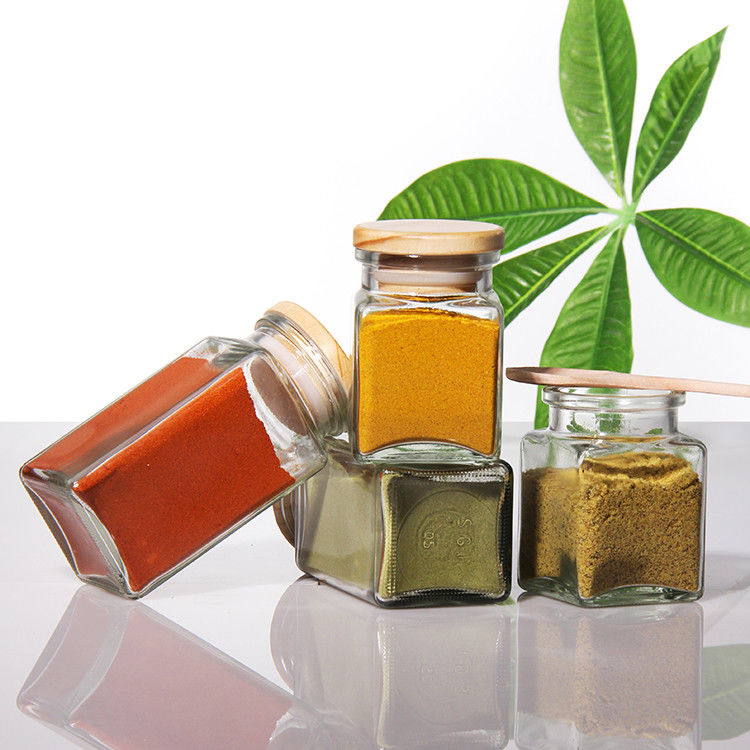 Recipiente de especiarias vazio, batedeira de pimenta, frasco de 100 ml de vidro de especiarias, garrafas de sal com tampa de bambu