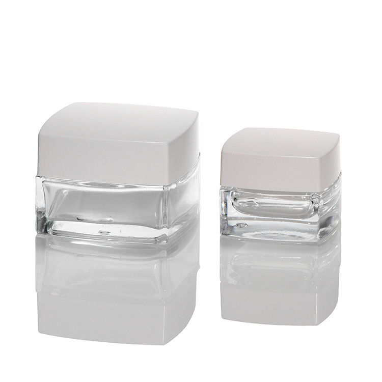Pequenos frascos de vidro transparente Creme de mão Creme de olho transparente Forma quadrada Vidro cosméticos Frascos de creme