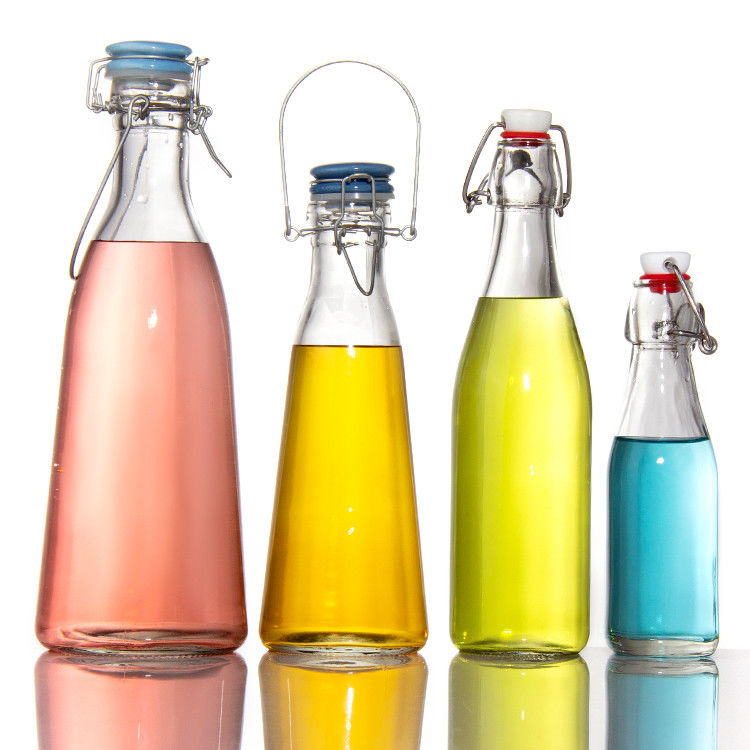 Garrafa de vidro vazia de 250 ml 500 ml 750 ml com tampa de balanço fácil para bebidas suco cerveja vodka uísque