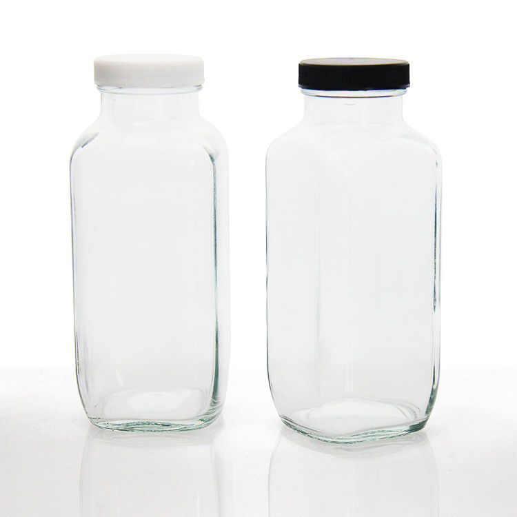 Garrafas de suco de vidro Quadrados garrafas de suco de vidro com tampa à prova de adulteração para embalagens de bebidas de suco