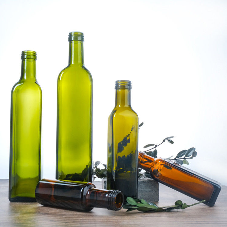 Garrafas de azeite de oliva de cor verde, transparente, quadrada e redonda 125 ml 250 ml 500 ml 750 ml 1000 ml