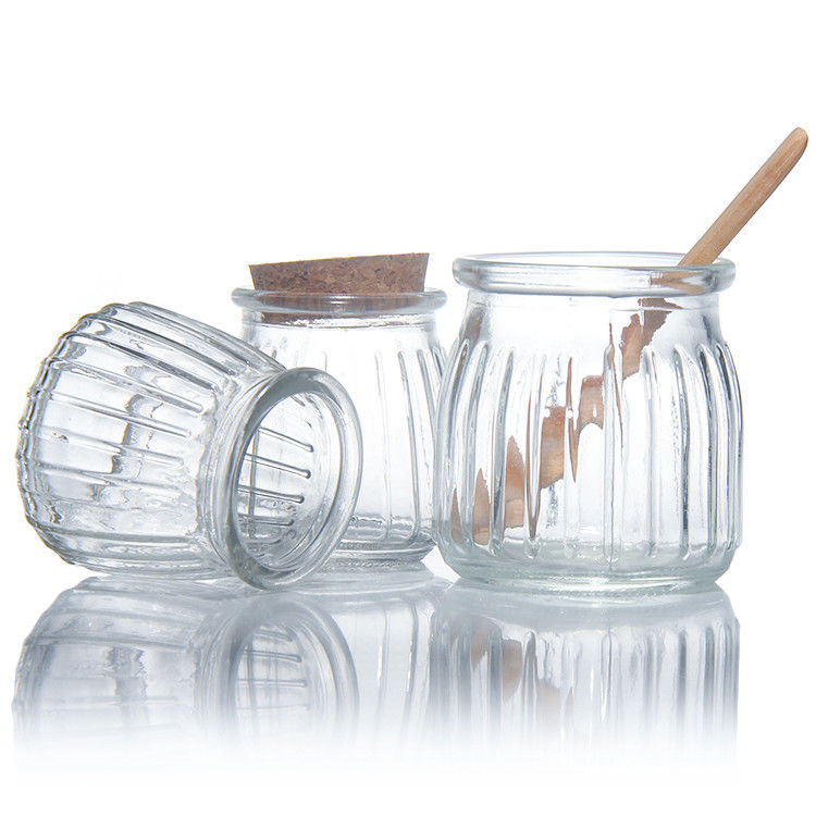 100 ml 200 ml Mini Round Clear Glass Milk Yogurt Pudding Jar com rolha de madeira