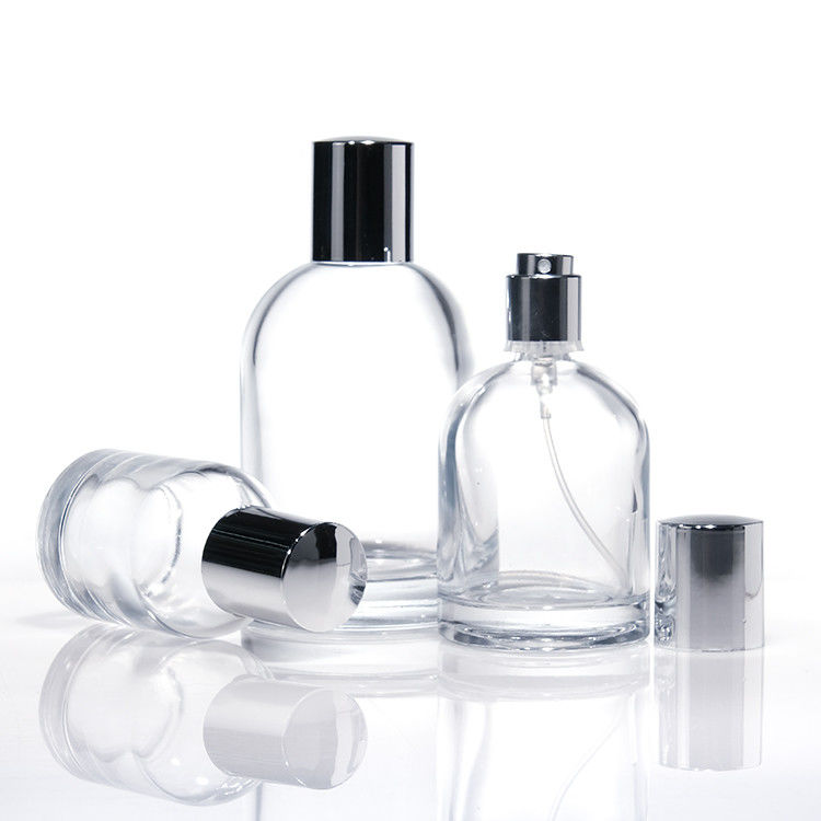 Luxo 30ml 50ml 100ml espessas paredes quadradas frascos redondos de vidro de perfume com tampas de madeira e caixas de design personalizado