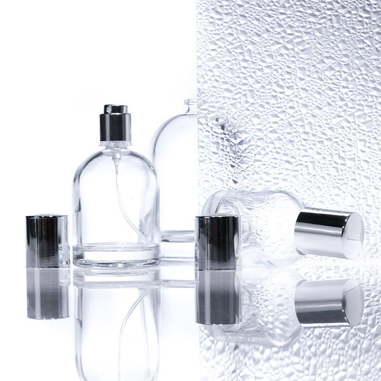Luxo 30ml 50ml 100ml espessas paredes quadradas frascos redondos de vidro de perfume com tampas de madeira e caixas de design personalizado