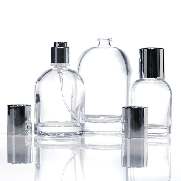 Luxo 30ml 50ml 100ml espessas paredes quadradas frascos redondos de vidro de perfume com tampas de madeira e caixas de design personalizado