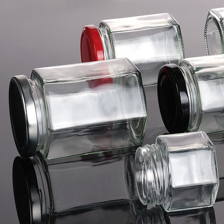 Garrafa de mel vazia de vidro Mini Jar de mel hexagonal 500ml 380ml 180ml 90ml 45ml com tampa