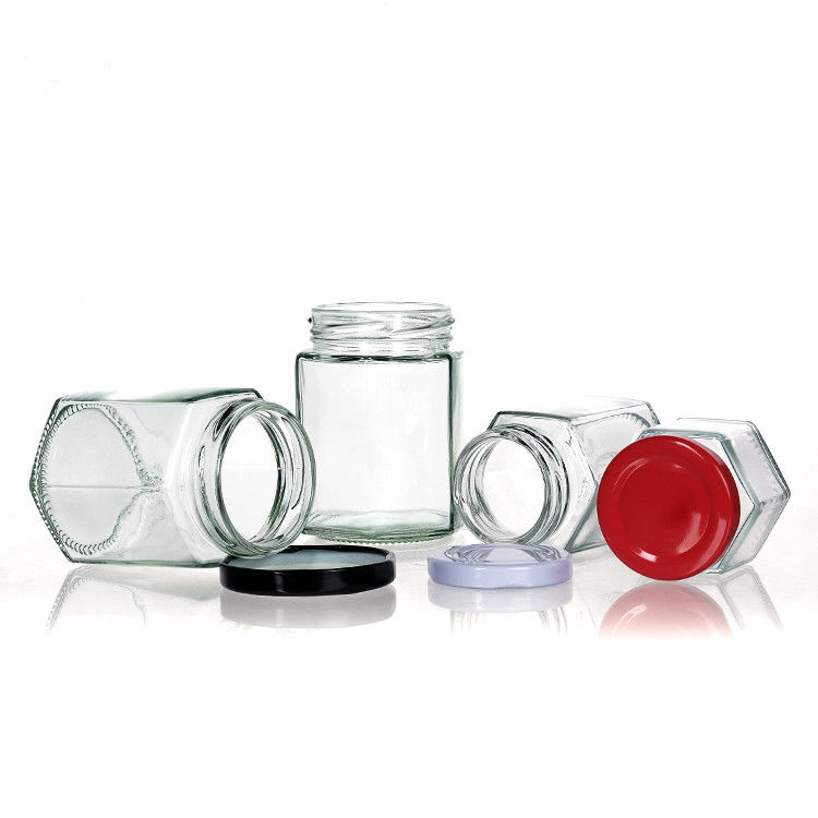 Jarros de garrafas claros com tampas Jarros de armazenamento de vidro hexagonal para latas de chá