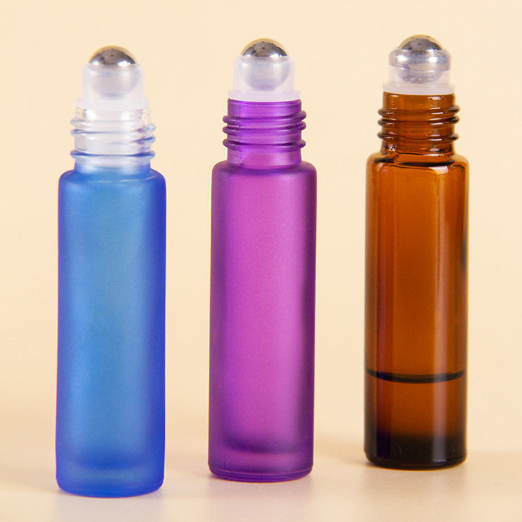 Garrafas de vidro congelado de 10 ml de cor arco-íris para óleo essencial com tampa escovada
