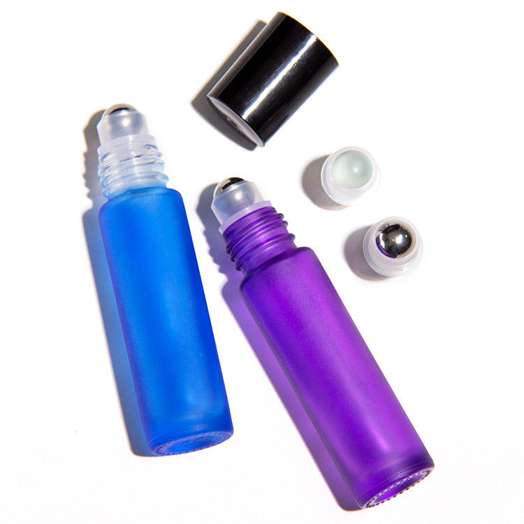 Garrafas de vidro congelado de 10 ml de cor arco-íris para óleo essencial com tampa escovada