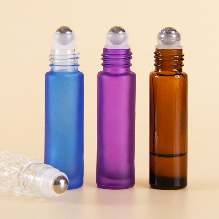 Garrafas de vidro congelado de 10 ml de cor arco-íris para óleo essencial com tampa escovada