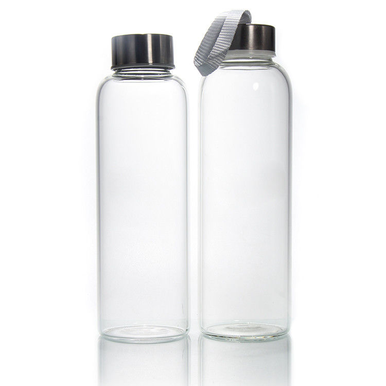 Novo design 350ml/500ml garrafa de água de vidro de alto borosilicato com tampa de aço inoxidável