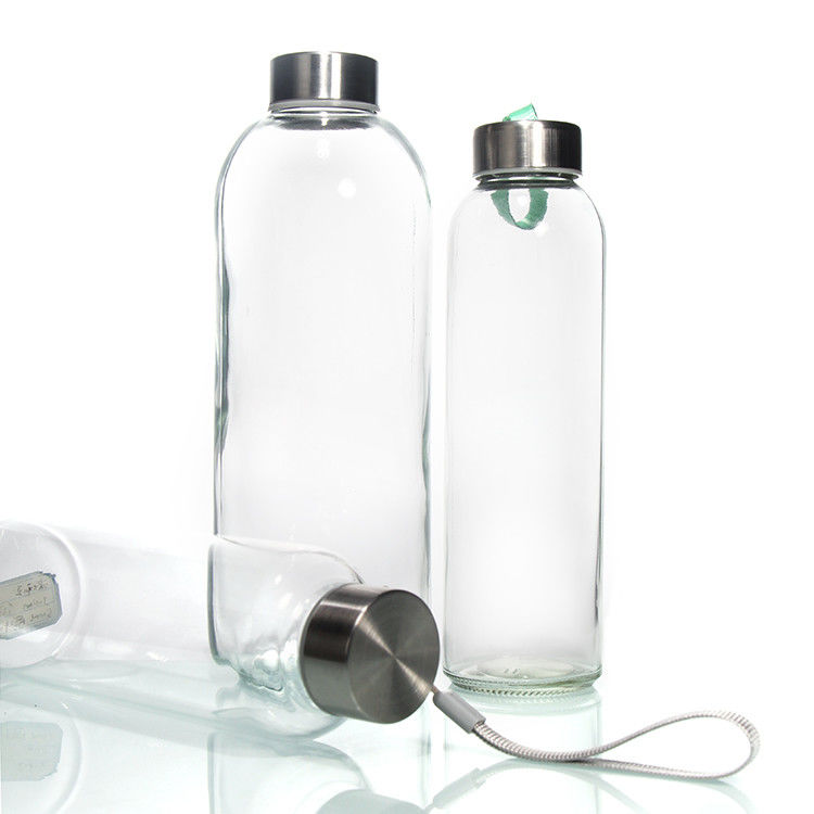 Novo design 350ml/500ml garrafa de água de vidro de alto borosilicato com tampa de aço inoxidável