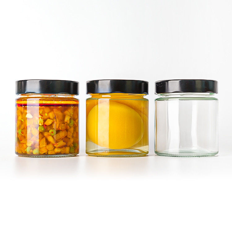 Embalagem de alimentos 4oz 6oz 9oz 13oz 17oz garrafas de vidro transparentes com tampa de vidro