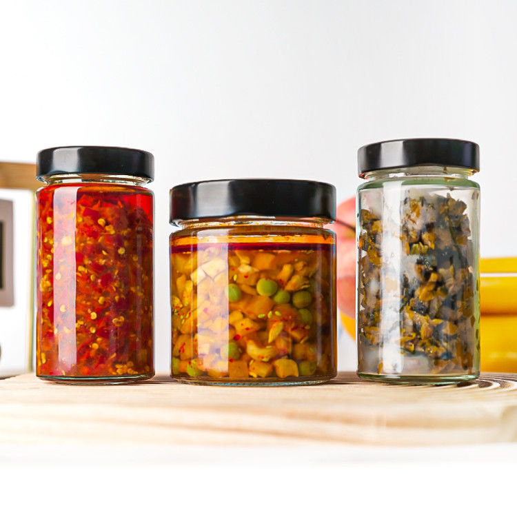 Embalagem de alimentos 4oz 6oz 9oz 13oz 17oz garrafas de vidro transparentes com tampa de vidro